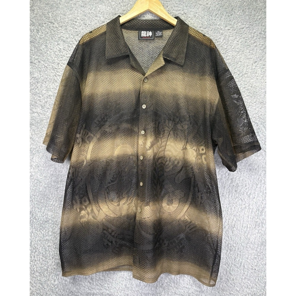 NEW VTG Billion Bay Mens 2XL Sheer Mesh Tiger Shirt Y2K Animal Print Korea